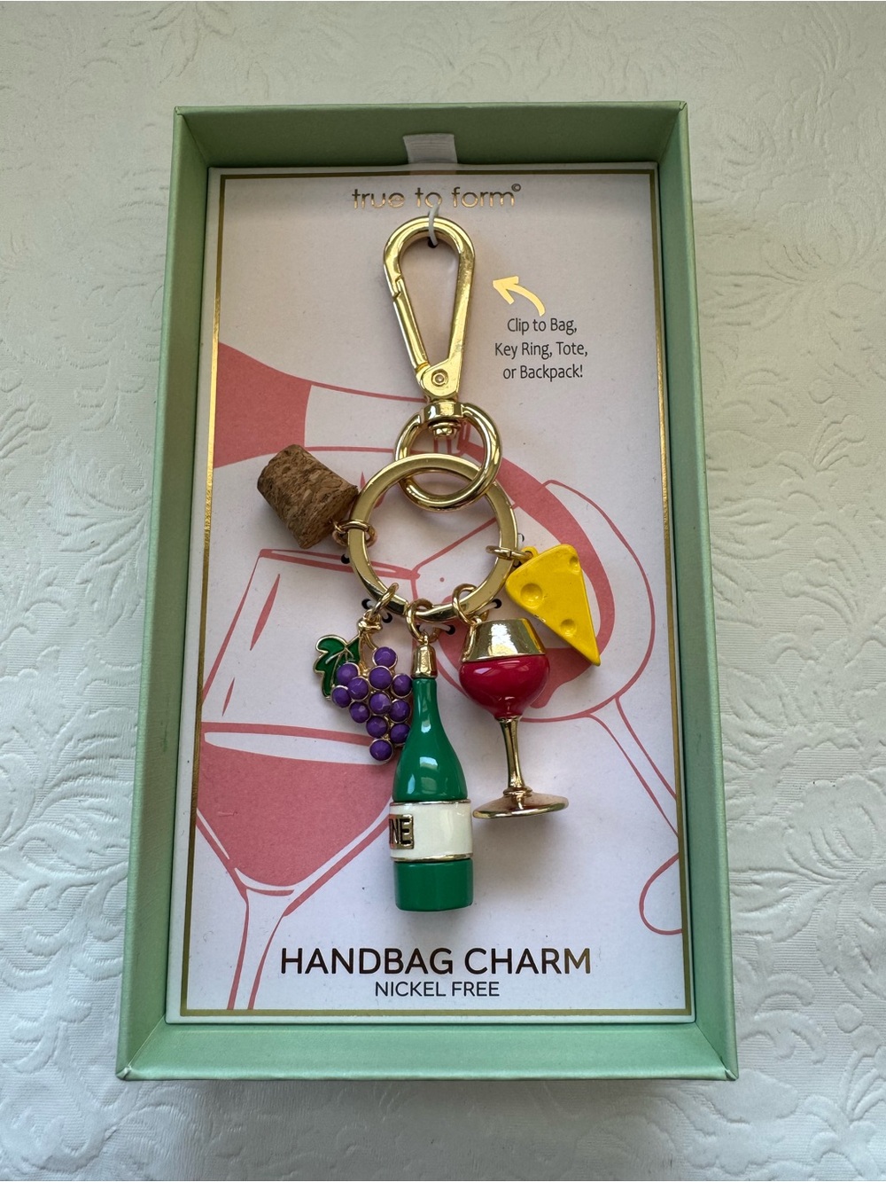 True to Form Wine Handbag Charm Keychain